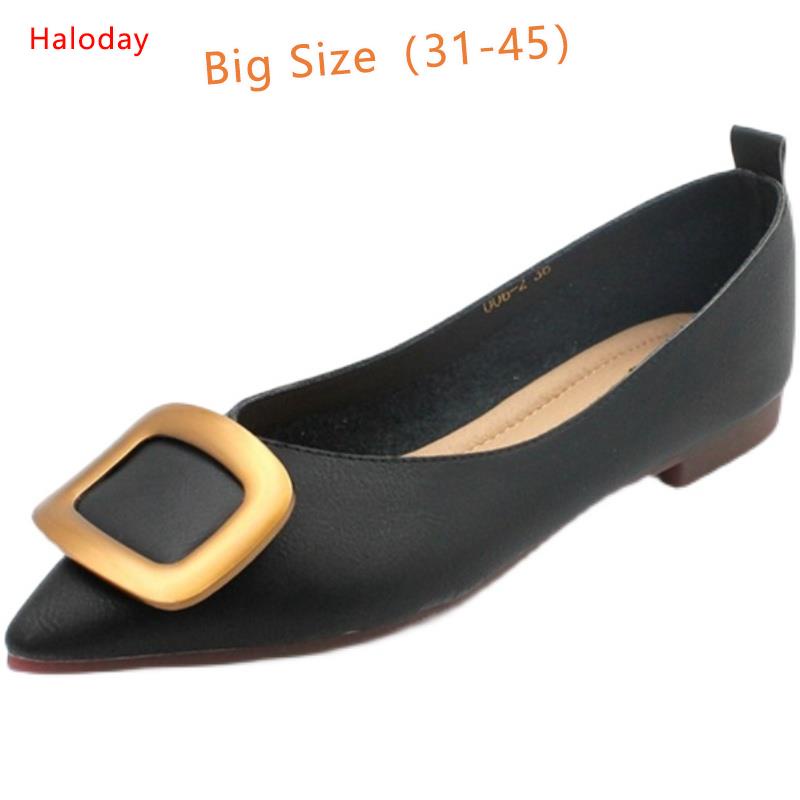 Giày Nữ Size Lớn (31-45)✨Châu Âu Phong Cách Mỹ Xuân Thu Túi Thời Trang Giày Nữ Size Lớn Mũi Nhọn Miệng Nông Giày Đế Bằng Nữ Đen Giày Đế Bằng