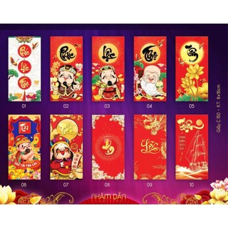 100 bao lì xì mẫu đỏ may mắn năm mới 2023, kt 8x16cm