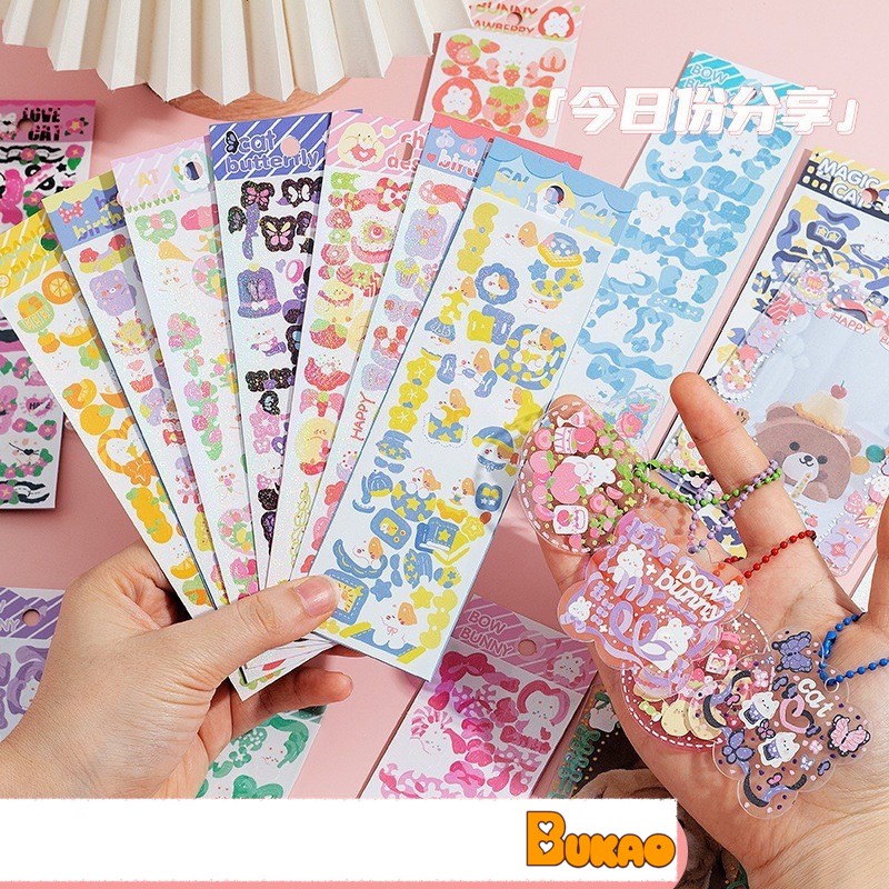 (chọn 100 mẫu) Sticker ánh kim bắt sáng trang trí toploader sỉ sticker ...