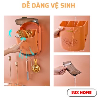 Hộp đựng đũa muỗng có nắp đậy gắn tường, ống đựng đũa treo tường chống bụi tích hợp móc treo