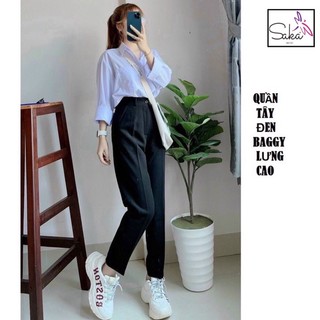 Quần tây đen nữ trơn phong cách ulzzang dáng baggy công sở , quần tây đen nữ học sinh saka shop