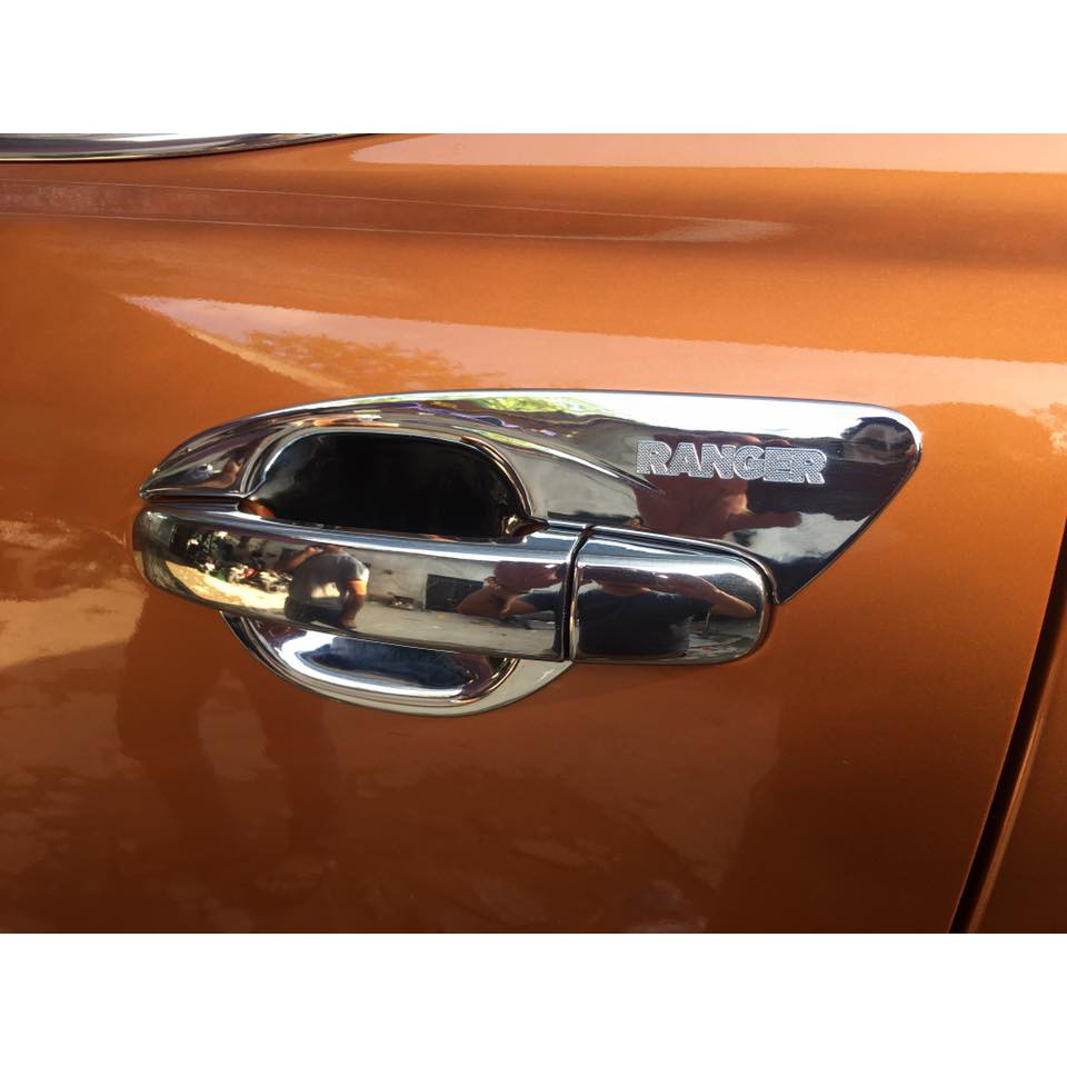 Ốp tay cửa, hõm cửa ô tô Ford Ranger 2016- 2021, MẪU MẠ,NHỰA ĐEN ABS cao cấp