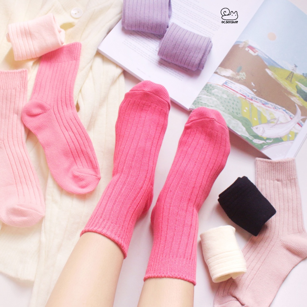 Tất cao cổ gân sọc trơn màu
