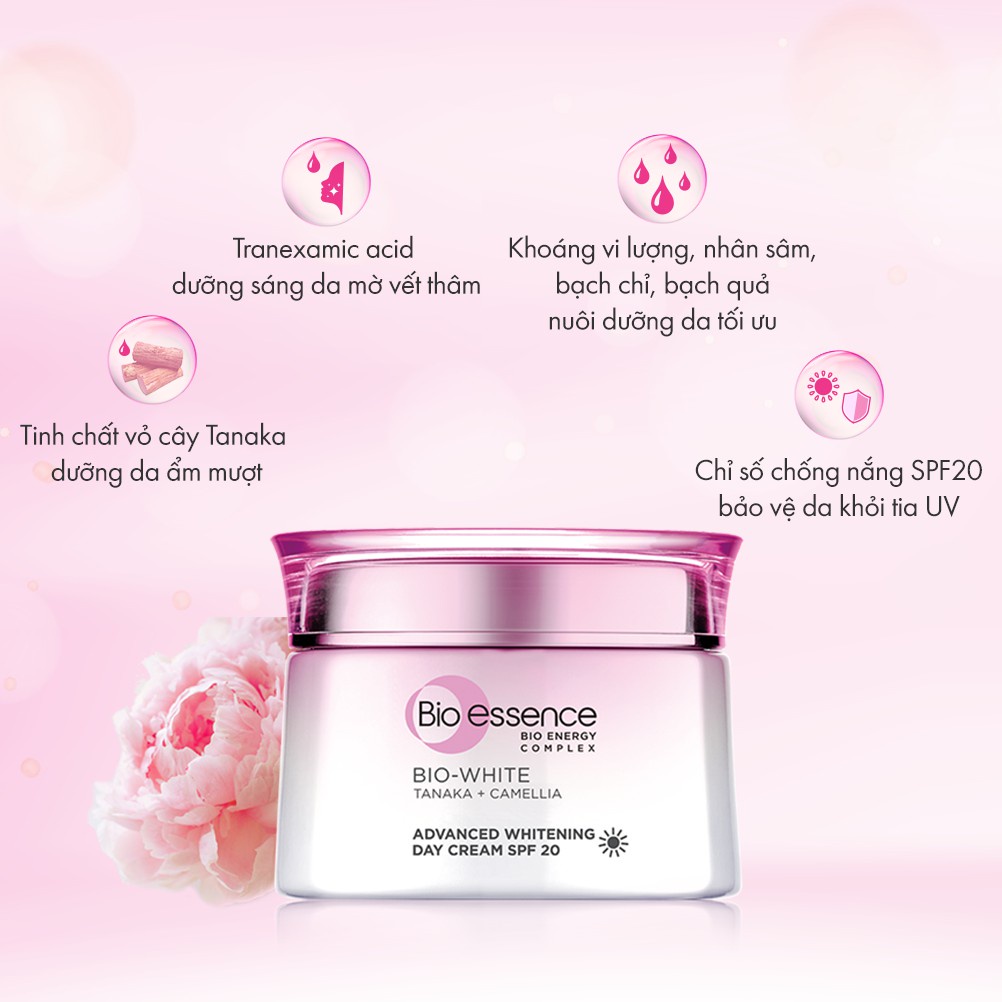 Kem dưỡng trắng da ban ngày cho da sáng mịn rạng rỡ Bio essence Bio-White Pro Whitening SPF20 PA++ 50g