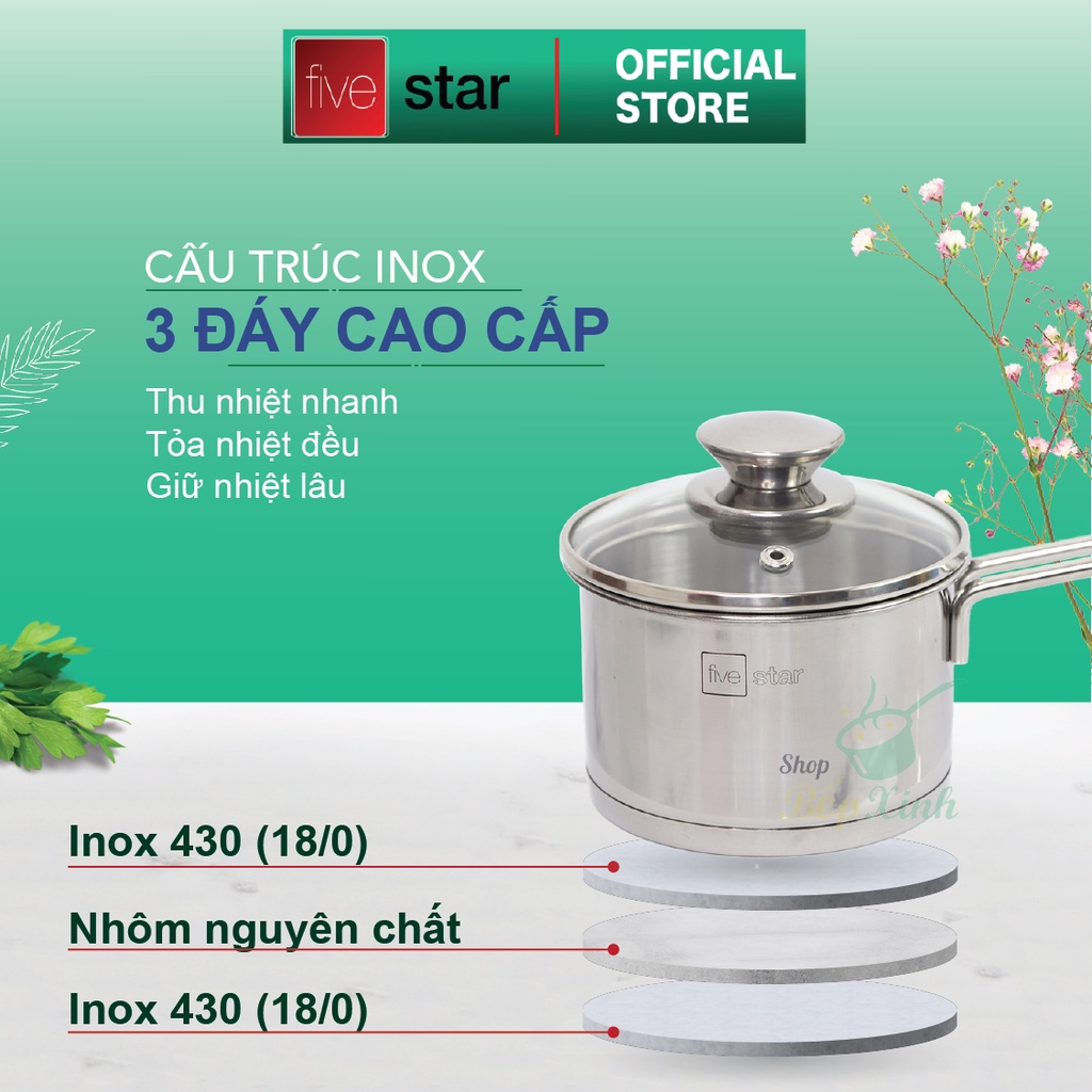 Ảnh Quánh 3 đáy inox 430 Fivestar Standard nắp kính bếp từ ( 12cm/14cm/16cm ) 3