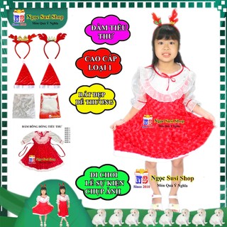 BỘ ĐẦM NOEL ĐẦM BÔNG HỒNG TIỂU THƯ CHO BÉ GÁI TỪ 1 - 8 TUỔI CAO CẤP - BỘ ĐẦM VÁY NOEL GIÁNG SINH CHO BÉ GÁI