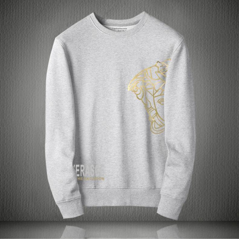 Versace Thu Đông Nam Áo Chui Đầu Cổ Tròn Xuân Thu Dài Tay Top Màu Xám Dập Nóng Nam Nữ Cặp Đôi Cổ Nhãn + Thẻ