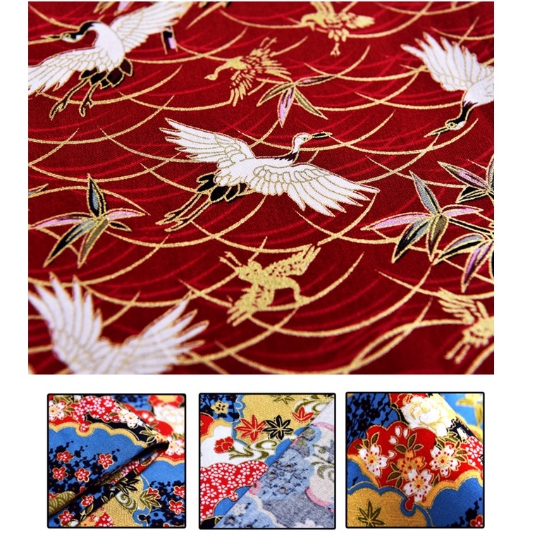 Đồng phục kimono đồng vải đỏ phong cách Nhật Bản, họa tiết hoa cho thời trang và may mặc - TJ8962
