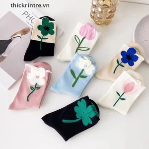 1 Đôi Vớ Cổ Vừa Thoáng Khí In Họa Tiết Hoạt Hình Dễ Thương Cho Nữ