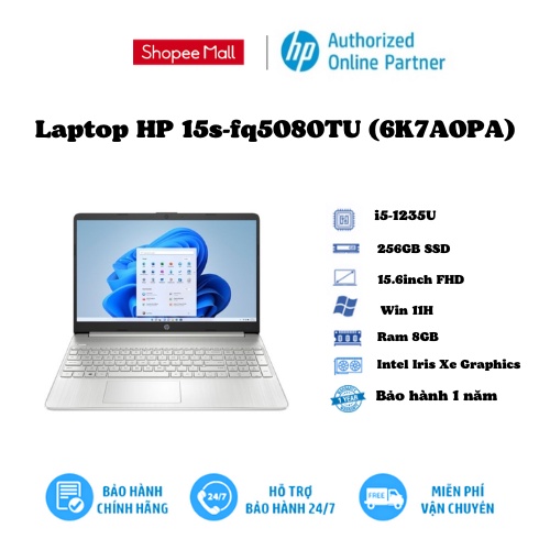[Mã ELHP10 giảm đến 1TR5] Laptop HP 15s-fq5080TU (6K7A0PA)/ Natural silver/ Intel Core i5-1235U / RAM 8GB