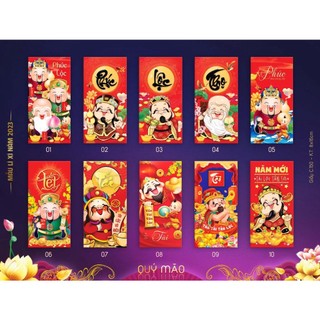 100 bao lì xì mẫu đỏ may mắn năm mới 2023, kt 8x16cm