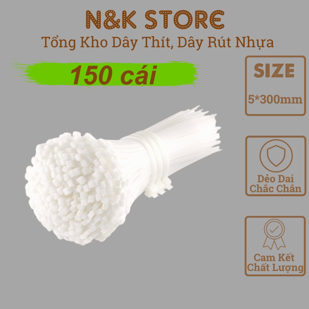 Bịch 150c dây thít 5x300mm, lạt nhựa buộc dài 30cm, dây rút nhựa bền chặt