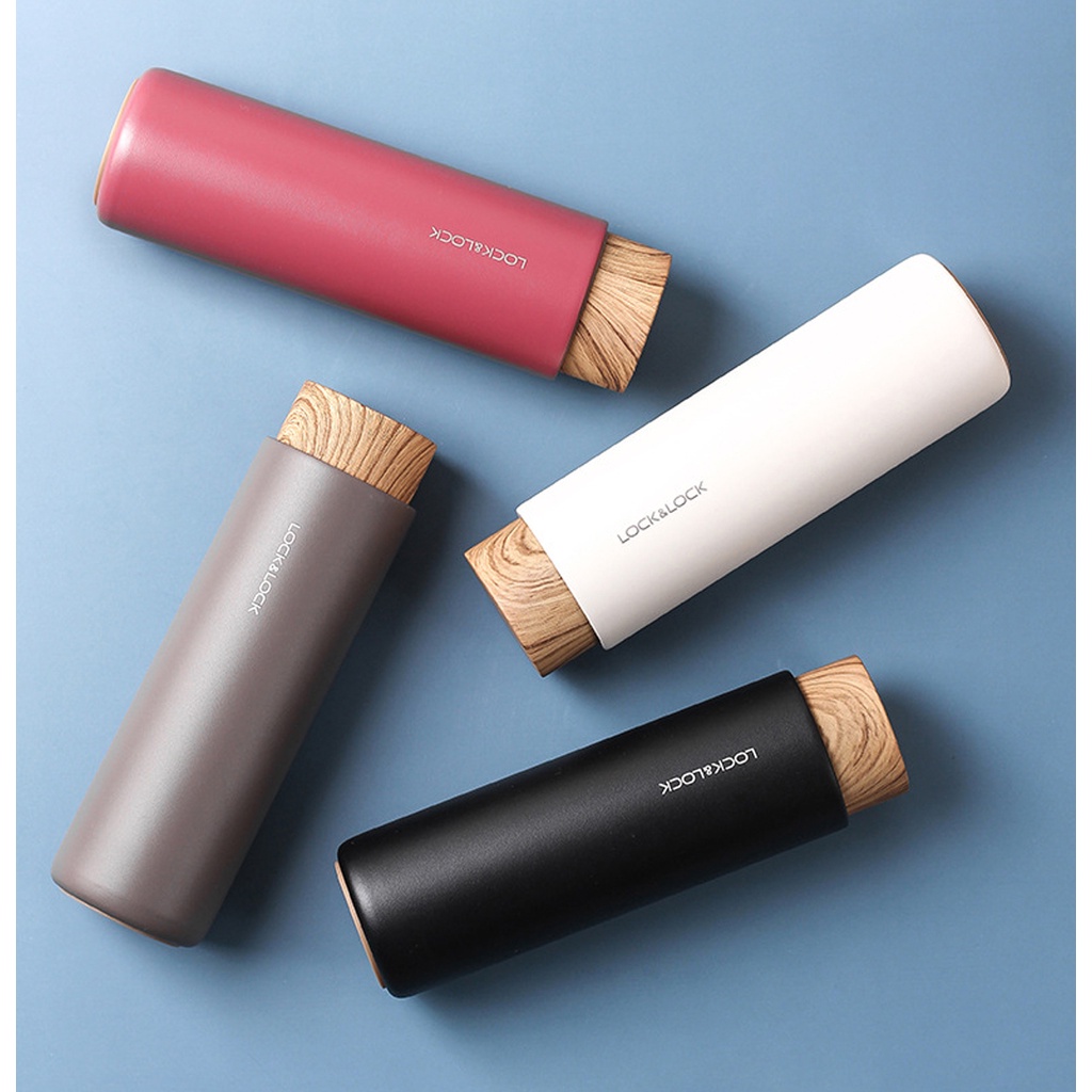 Bình giữ nhiệt LocknLock Flat Tumbler 400ml LHC4227 , có khay lọc trà, nắp nhựa kiểu gỗ - K-MALL