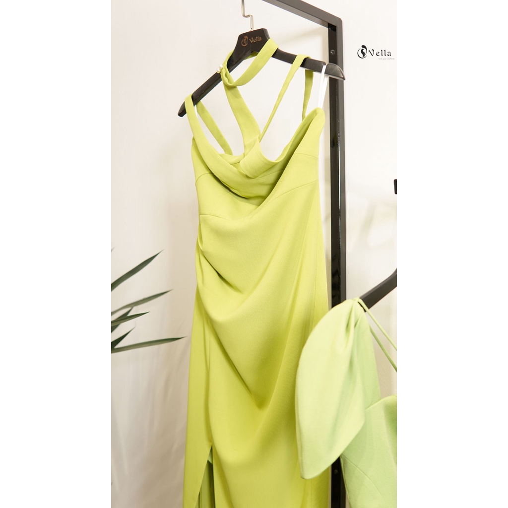 Vella Fashion đầm midi xẻ tà đi tiệc nữ VD22099 - xanh