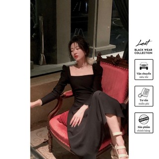 Váy đầm đen cổ vuông dài cao cấp thời trang nữ LUST chất liệu dày dặn thiết kế đẹp - M20