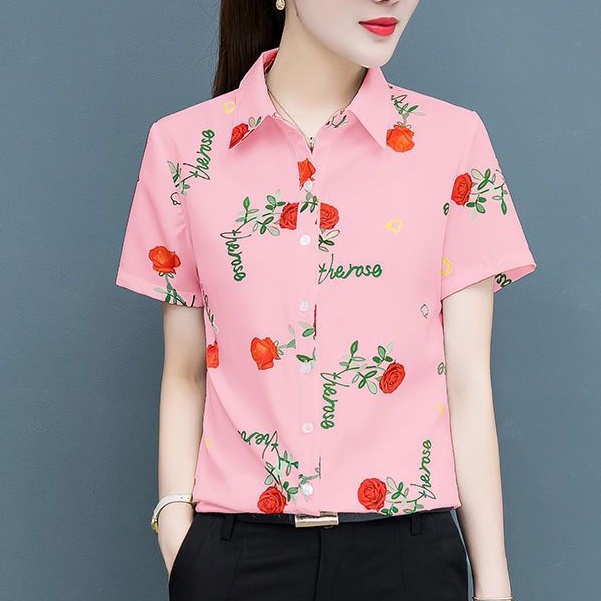 Của TÔI In Hoa Hồng Bud In Ve Áo Thường Ngày Hoa Mai Tay Ngắn Màu Vàng Hoa Mai Thời Trang Voan Thoáng Khí Áo Sơ Mi