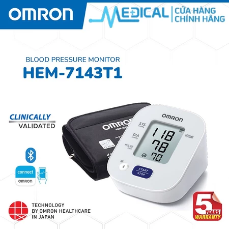 Máy huyết áp bắp tay tự động OMRON HEM-7143T1/EZ BT POWER/ EZ BT Large bộ nhớ lưu 30 lần đo -MEDICAL