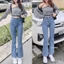 Quần jean ống loe nữ cạp lưng cao KYUBI màu xanh nhạt Retro phong cách Hàn quốc (Có bigsize) - Quần ống bass vẩy JL68