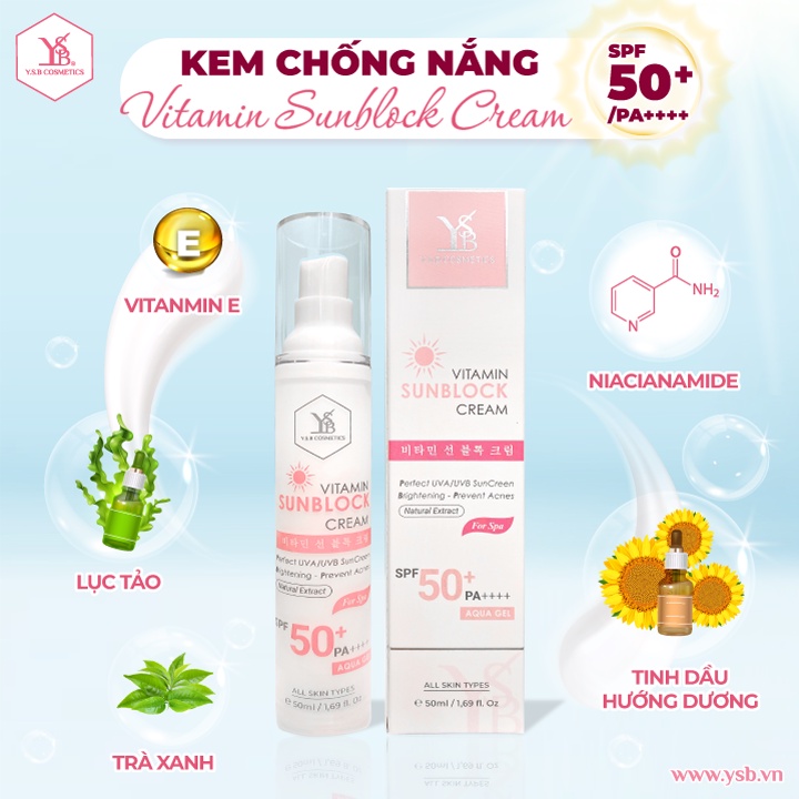 Kem Chống Nắng Vitamin YSB SPF50+/PA++++ - Nâng Tone, Kiềm Dầu, Chống Ánh Sáng Xanh (50ml)