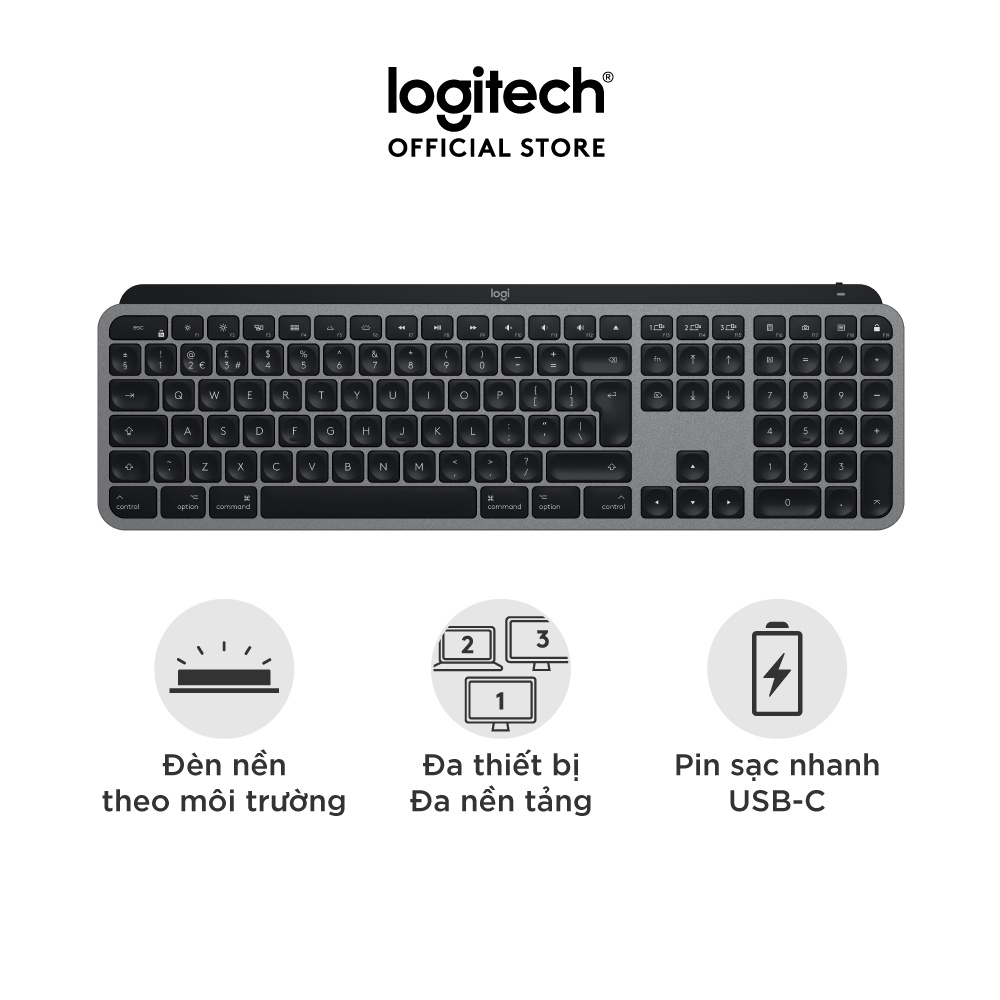 [Mã ELCL7 giảm 7% đơn 300K] Bàn phím không dây Bluetooth Logitech MX Keys - Đèn nền cảm biến, sạc nhanh USB-C