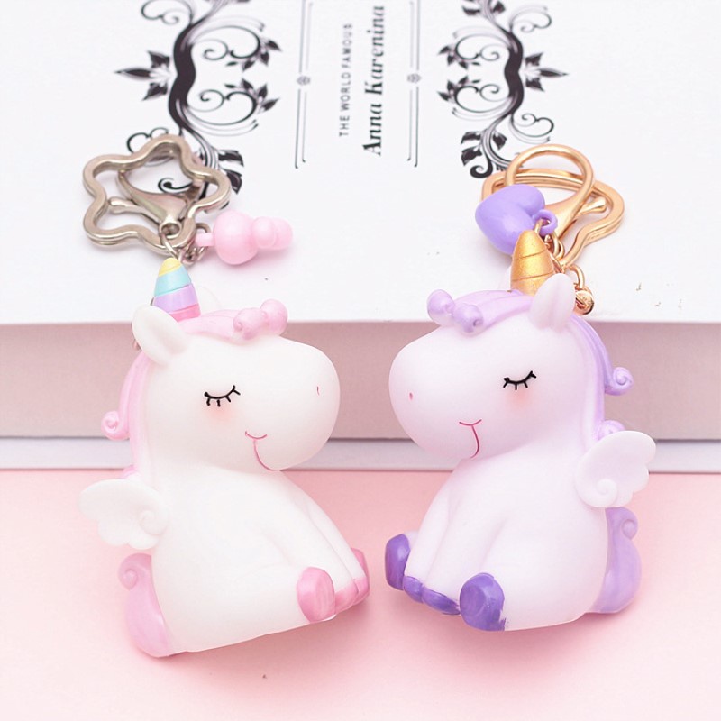 Móc Khóa Kì Lân Unicorn Dễ Thương Kèm 2 Lục Lạc Bóp Kêu Tiếng WJ149
