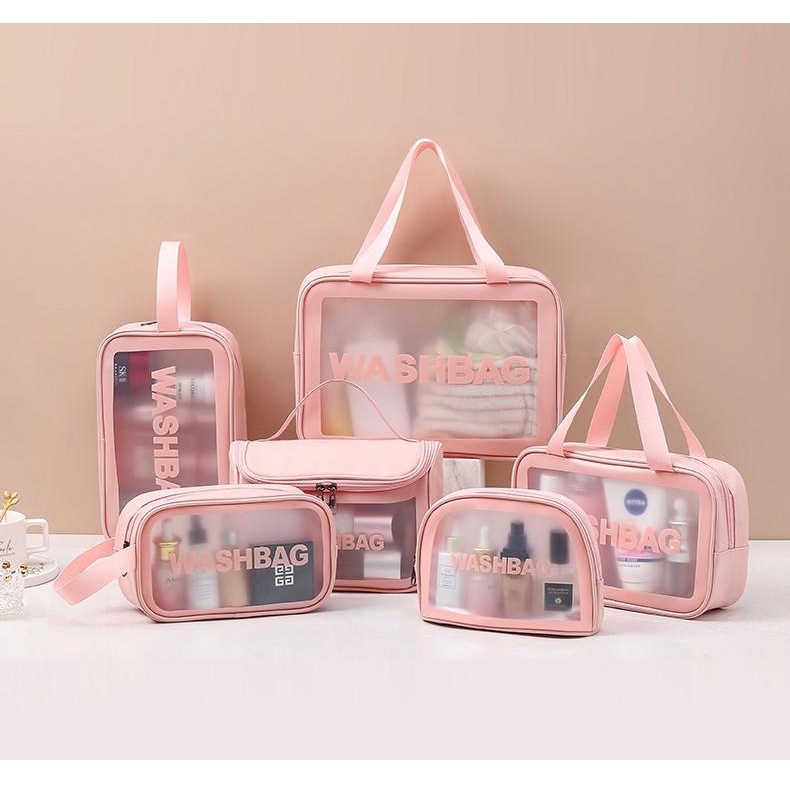 Túi Đựng đồ trang điểm trong suốt washbag Combo 6 nhựa PVC da Pu 3 màu đi bơi đi biển du lịch (HCM)