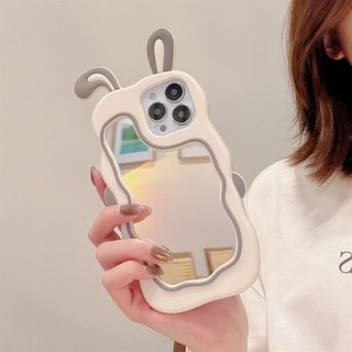Ốp điện thoại Silicon hình tai thỏ có gương 3D cho 7plus/8plus/x/xs/xsmax/11/12/13/14/15/16/17/pro/plus/promax RABBI SLC