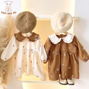 Váy thu đông bé gái thêu hoa phong cách Hàn Quốc 2 màu vintage Tiệm Nhà Bơ
