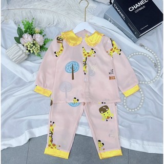 [ 10KG - 40KG ] Bộ Đồ Ngủ Pijama Dài Tay Cổ Bèo Cho Bé Chất Vải Lụa Mango Cao Cấp_BM39