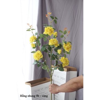 < Hàng loại 1> Cành hoa Hồng Nhung 9 bông cao cấp nhập khẩu 1m- Hoa giả trang trí