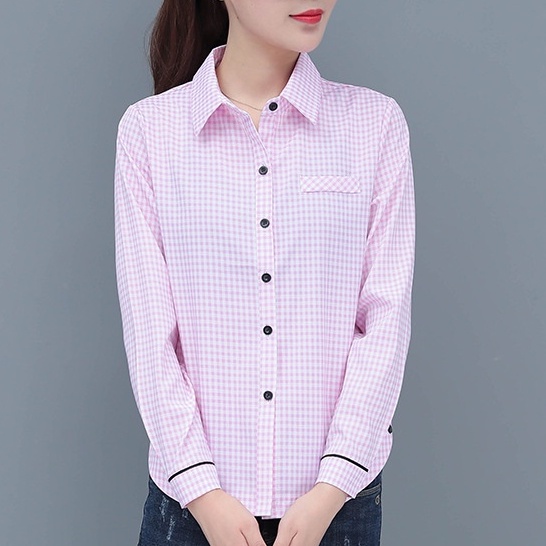 Thời Trang Dài Tay Kiểm Tra Áo Sơ Mi Nữ Cổ Điển Kẻ Sọc Áo Sơ Mi Đỏ Áo Sơ Mi Kẻ Sọc Đen