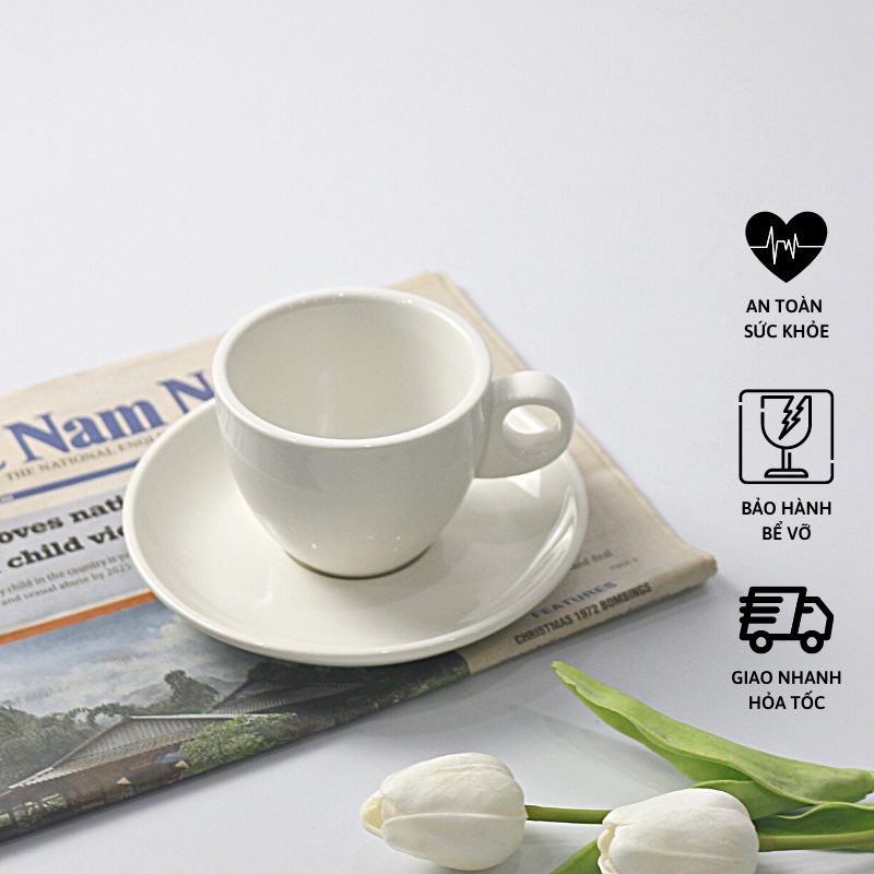 Tách cafe Cappuccino 200ml kèm đĩa lót cùng màu - Sứ Dílo - Vỡ 1 đổi 1