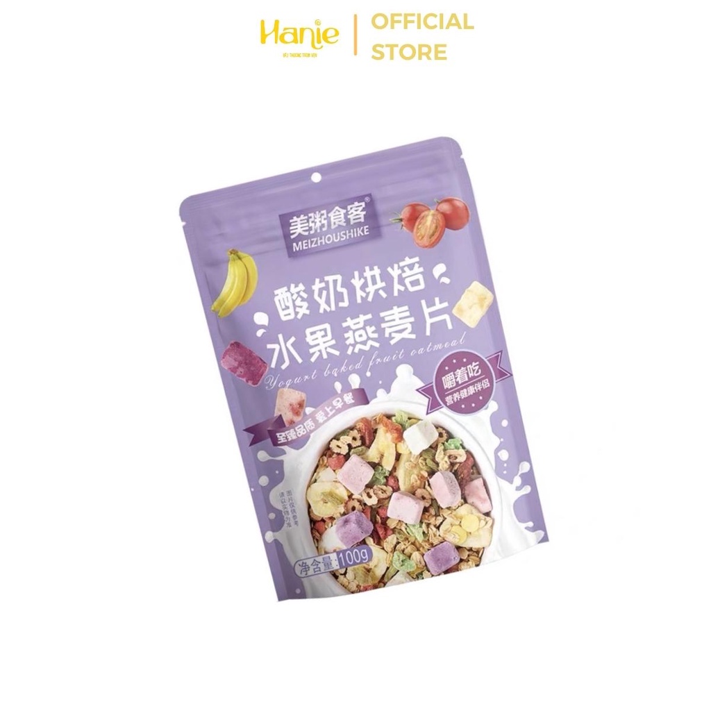 Ngũ cốc sữa chua mix hạt hoa quả sữa chua yogurt fruit oatmeal Meizhoushike túi zip 100G, 400g