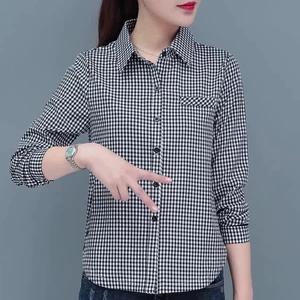 Thời Trang Dài Tay Kiểm Tra Áo Sơ Mi Nữ Cổ Điển Kẻ Sọc Áo Sơ Mi Đỏ Áo Sơ Mi Kẻ Sọc Đen