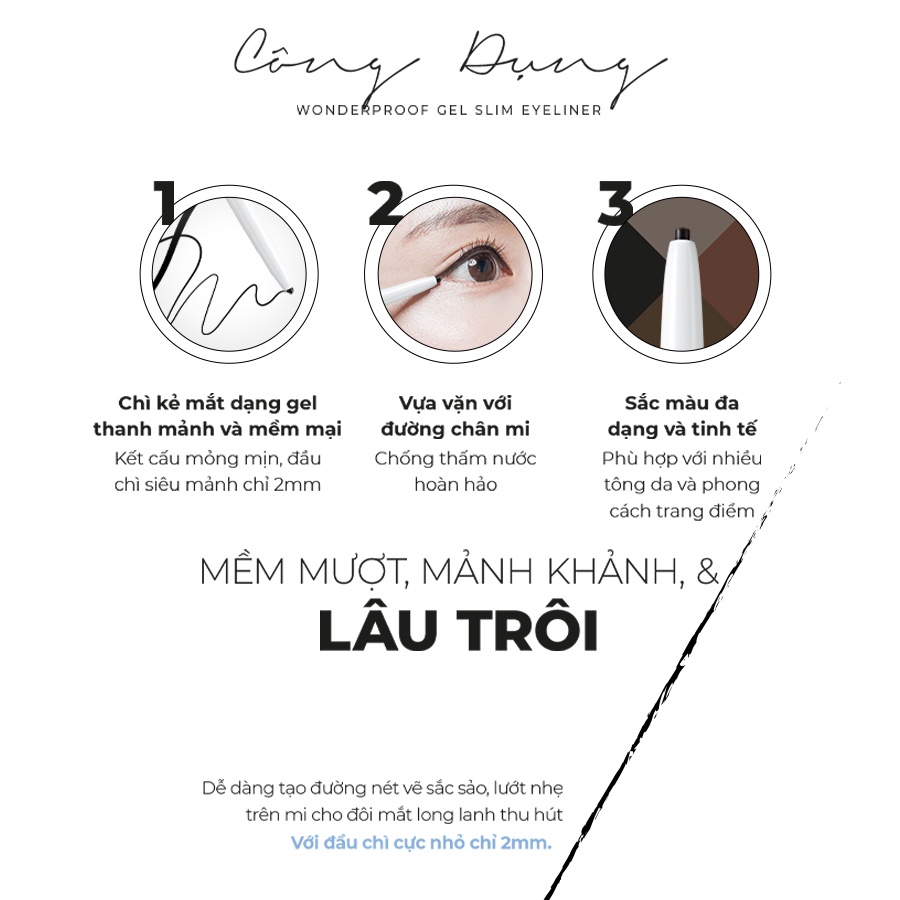 Chì kẻ mắt siêu mảnh lâu trôi Bom Wonderproof Gel Slim Eyeliner 0,1g