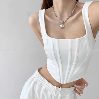THEKIM Áo croptop 2 dây áo kiểu corset khóa lưng , áo 2 dây bản to cổ vuông A157