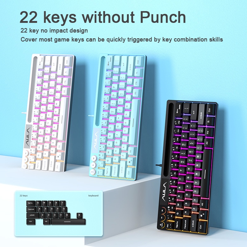 Bàn phím chơi game AULA F3061 có dây 61 phím RGB giao diện USB kết nối máy tính/notebook/điện thoại tiết kiệm không gian | BigBuy360 - bigbuy360.vn
