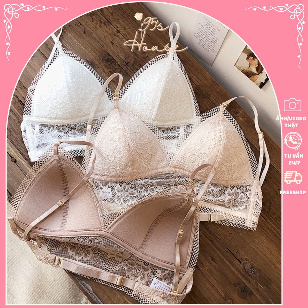 Áo lót nữ bra không gọng mút mỏng lưng thấp, Áo bralette ren chuyên mặc áo hở lưng AB07N [95's House]