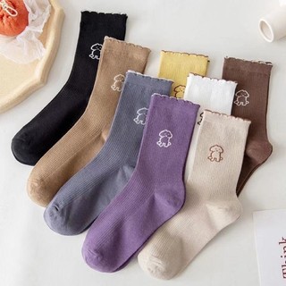 Tất bèo nhún trắng cổ cao nữ phong cách Vintage Hàn Quốc vớ thời trang lolita dễ thương màu pastel cá tính HANASO T104