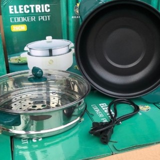 Nồi lẩu điện kèm xửng hấp inox, 28cm có núm xoay 3 nấc nhiệt, công suất 1000W