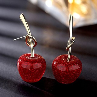 Khuyên Tai Thắt Nút Họa Tiết Quả Cherry Đỏ Phong Cách Trung Hoa Cổ Điển Thời Trang