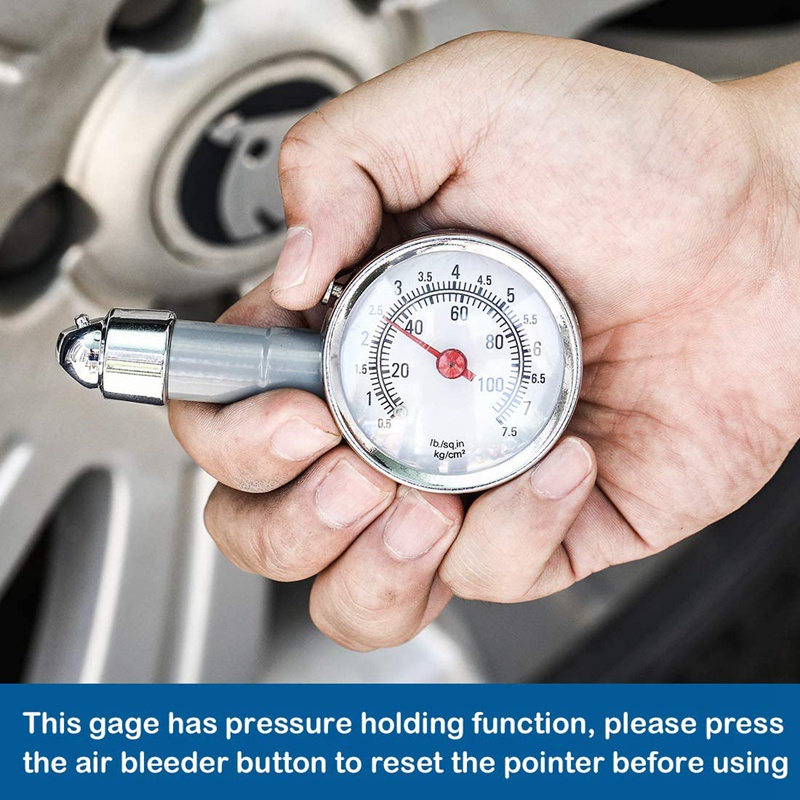 Đồng hồ đo áp suất lốp nhỏ 10-100PSI, Gage khí hợp kim kẽm cơ khí chính xác cho xe máy, ô tô, SUV ATV