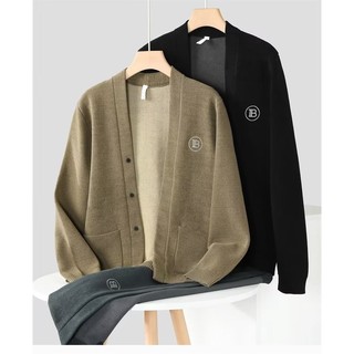 Hàn Quốc Thường Ngày Màu Trơn Áo Len Dài Tay Cardigan Nam Hợp Thời Trang Thu Đông Thẳng Hợp Thời Trang Cardigan Thanh Niên Phổ Biến Mồ Hôi