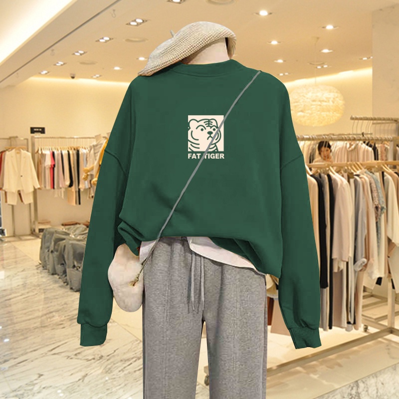 Áo Sweater Nữ HappyFamily Xanh Rêu Hot Trend FAT TIGER mập mạp xinh xắn Chất Nỉ Da Cá 100 Cao Cấp