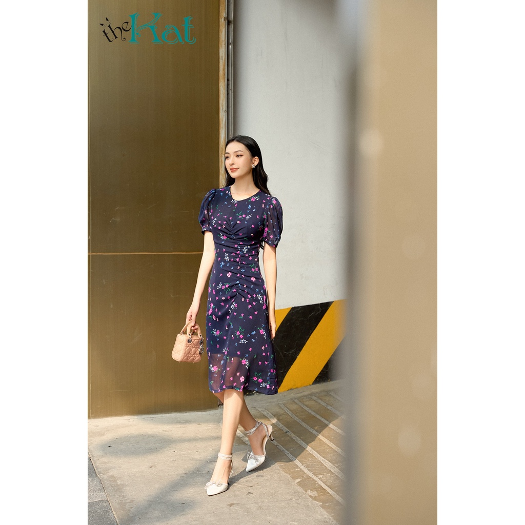 Đầm Hoa S Nhún The Kat House, vải tơ mịn mát, không nhăn, sang trọng và thanh lịch