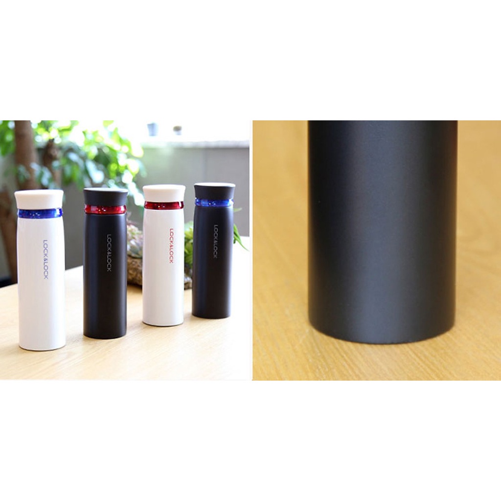 Bình giữ nhiệt LocknLock 450ml Feather Light LHC4131 trắng viền đỏ, có khay lưới lọc trà - K-MALL
