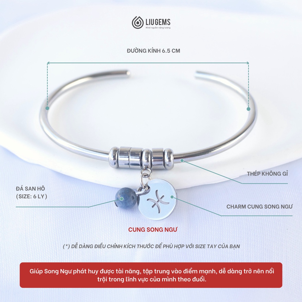 Vòng Tay 12 Cung Hoàng Đạo Chữ C Unisex Liugems Thép Không Gỉ Kết Hợp Đá Tự Nhiên Phong Thuỷ VT02
