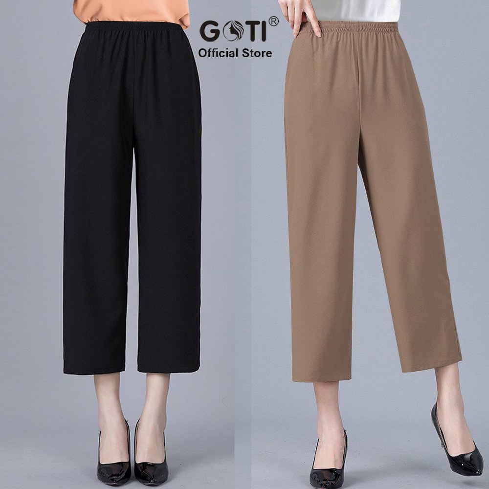 Ảnh GOTI - Quần Lững Nữ Trung Niên Cao Cấp Kiểu Lưng Thun Co Giãn Nhẹ Nhiều Size Nhiều Màu Đen 3Q39 2