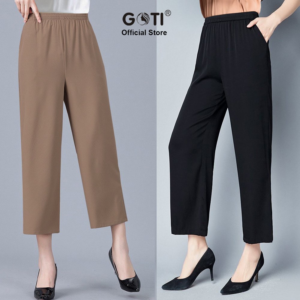 Ảnh GOTI - Quần Lững Nữ Trung Niên Cao Cấp Kiểu Lưng Thun Co Giãn Nhẹ Nhiều Size Nhiều Màu Đen 3Q39 3