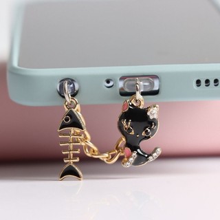 Nút Cắm Cổng Sạc Điện Thoại Di Động Chống Bụi Hình Xương Cá Đính Đá Dễ Thương
